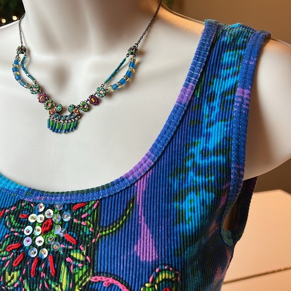 CHAUDRY ART TOP IN VIBRANT BLUES, GREENS, PINKS & YELLOW - SEQUIN DESIGNS -SMALL - Picture 5 of 13